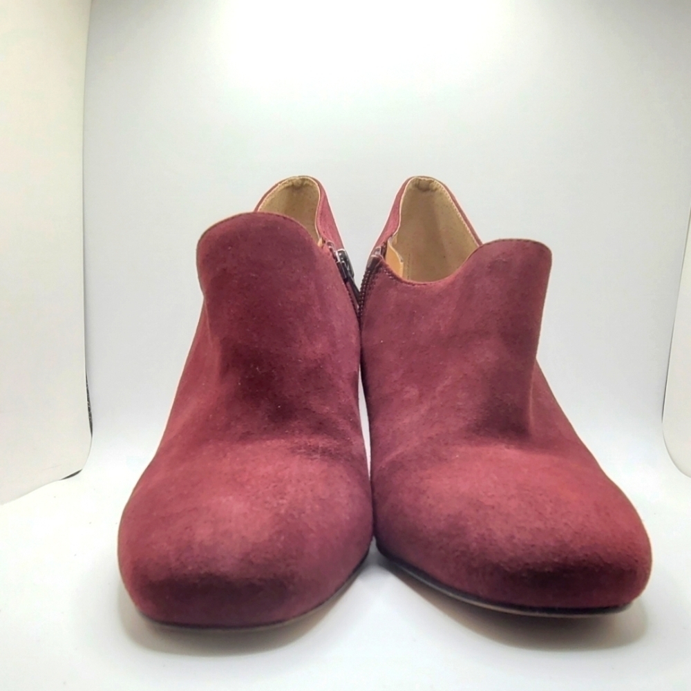 Franco Sarto Sz 10M Leather Suede Block Heel 3.5" Burgundy Zip Up Ankle Bootie - Picture 3 of 12